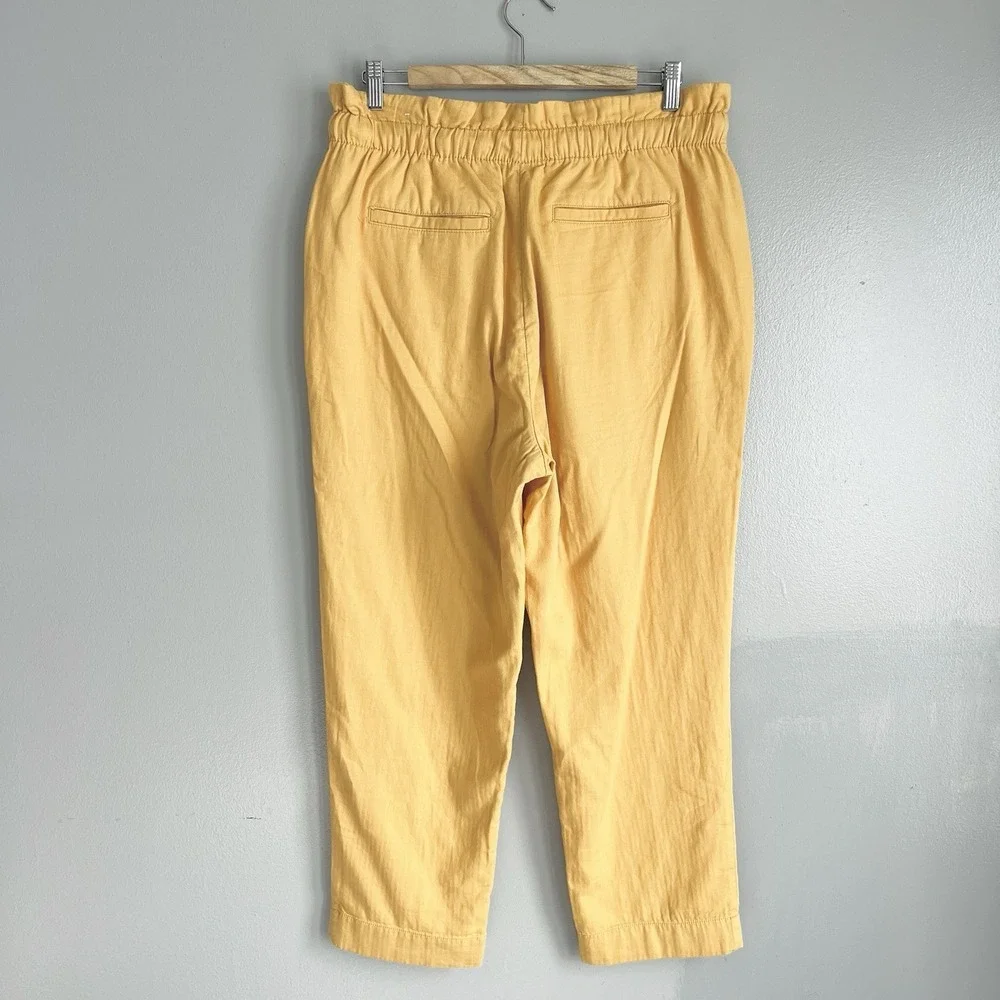 Loft Outlet Paper High Waisted Paper Bag Pants Mustard Yellow Belted Crop L NWT